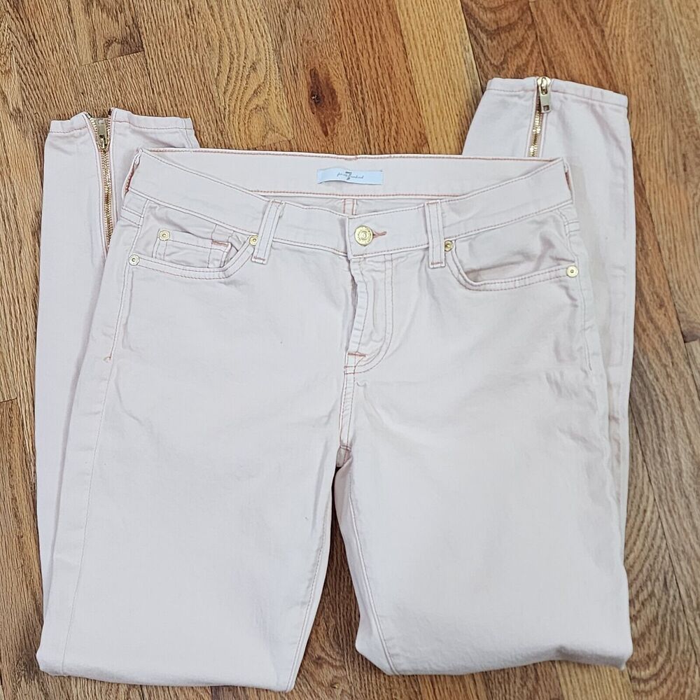 7 For All Mankind Women's 29 Peach Light Pink Skinny Jeans Mid Rise 29" Inseam